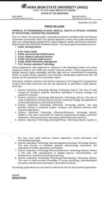 AKSU secures NUC's approval for new medical and science programmes