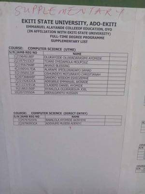 Emmanuel Alayande COE supplementary degree UTME/DE admission list for 2020/2021 session