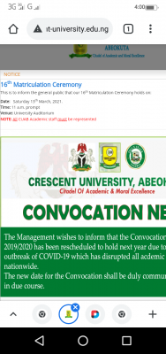 Crescent University announces 16th matriculation ceremony