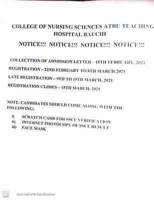 ATBU college of Nursing Science Admission list, 2020/2021