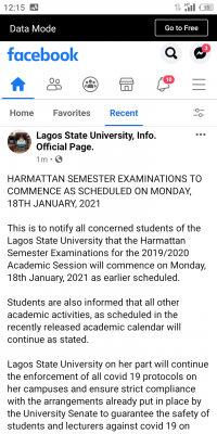 LASU harmattan semester exam for 2019/2020 to commence January 18th