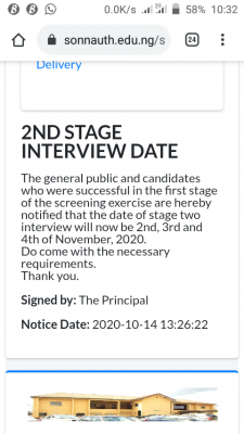 SON-NAUTH 2nd Stage admission Interview date for 2020/2021