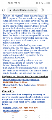 LAUTECH late registration deadline for rain semester, 2019/2020