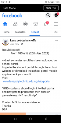 Lens Poly Offa first semester results, 2019/2020 now on school portal