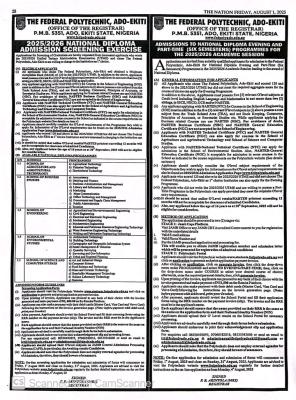 Fed Poly Ado-Ekiti ND Part-Time Admission form, 2025/2026