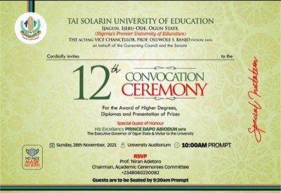 TASUED announces 12th Convocation Ceremony