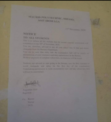 Maurid Polytechnic issues notice to all students