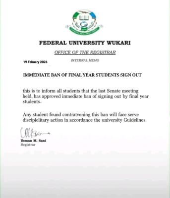 FUWukari bans signing out celeberation for final year students