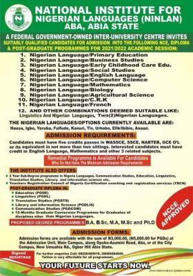 National Institute for Nigeria Languages admission for 2021/2022 session