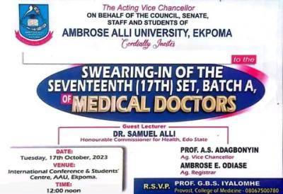 AAU announces swearing-in of the seventeenth (17th) set Batch A of medical doctors
