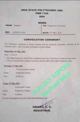 Abia State Poly announces convocation ceremony