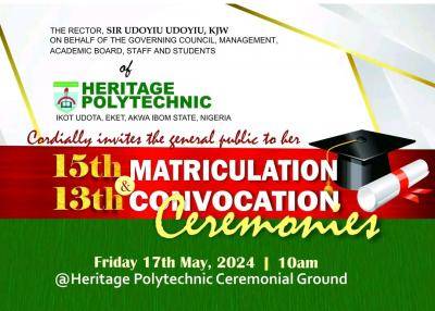 Heritage Polytechnic announces 15th matriculation & 13th convocation ceremony