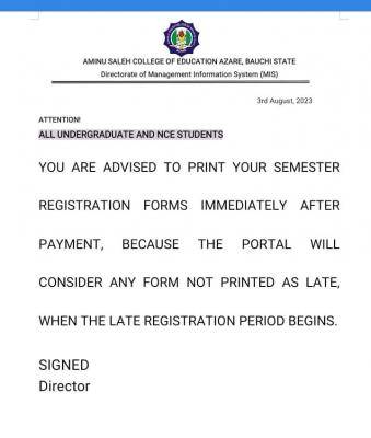 Aminu Saleh COE notice to undergraduate & NCE students