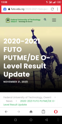 FUTO portal for O'level result upload for 2020 candidates enabled