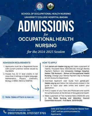 UCH Ibadan Admission for Occupational Health Nursing Programme, 2024/2025