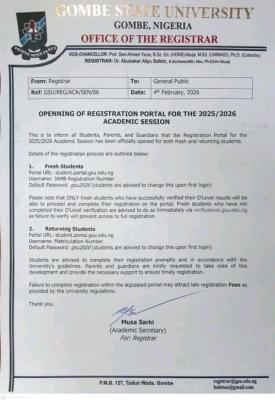 GOMSU opens registration portal for 2025/2026 academic session