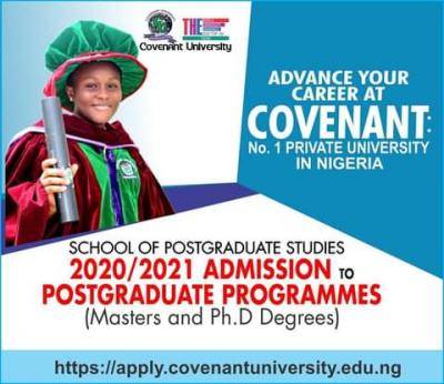 Covenant University postgraduate admission for 2020/2021 session