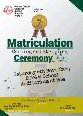 Grimard Catholic College of Nursing Sciences announces 7th Matriculation Ceremony