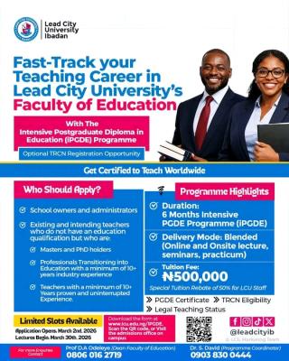 Lead City University Ibadan Intensive Postgraduate Diploma in Education (iPGDE) programme