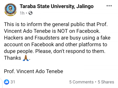 Taraba State University Disclaimer Notice