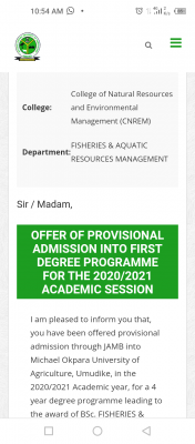 MOUAU Admission List, 2020/2021 now on school portal