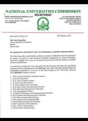 UDSUOK gets NUC's approval for 16 programmes