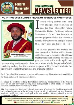 FUDutse VC Introduces Summer Programme to Reduce Carry Over