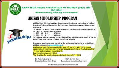 AKISAN 2024 undergraduate scholarship application
