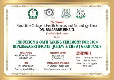 Kano State College of Health Sciences & Tech. Induction/Oath-Taking Ceremony for 2024 CHEW Graduands