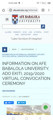 ABUAD notice on virtual convocation ceremony, 2019/2020