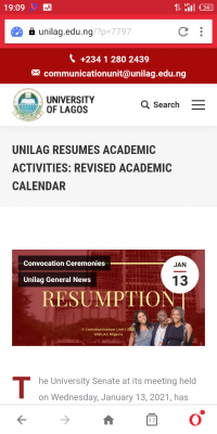 UNILAG revised academic calendar for 2019/2020 session