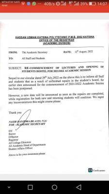 HUKPOLY postpones resumption date, 2021/2022