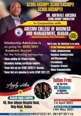 ADECOM College of Business and Management scholarship offer to prospective students