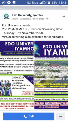 Edo State University 2nd Batch screening date for 2020/2021 session