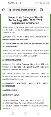 KWACOTECH admission forms for 2021/2022 session
