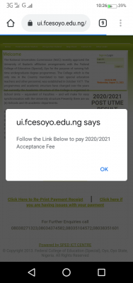 FCE Special, Oyo affiliated to UI acceptance fees payment procedure, 2020/2021