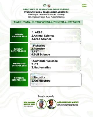 Aliko Dangote University of Science and Technology SUG releases timetable for Results Collection