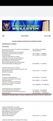 UI revised academic calendar for 2020/2021 session