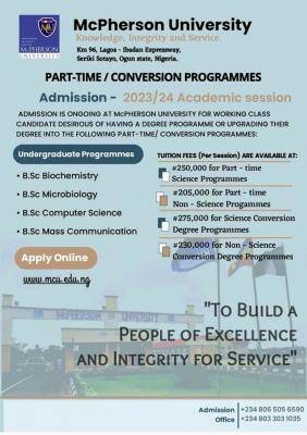 McPherson part-time & degree conversion application form, 2023/2024