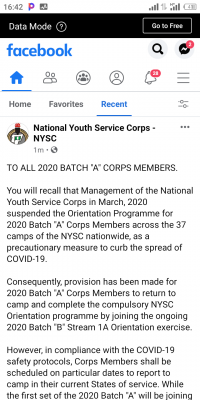 NYSC notice to all 2020 batch 