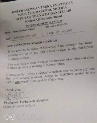 FUAM notice on non-payment of school charges