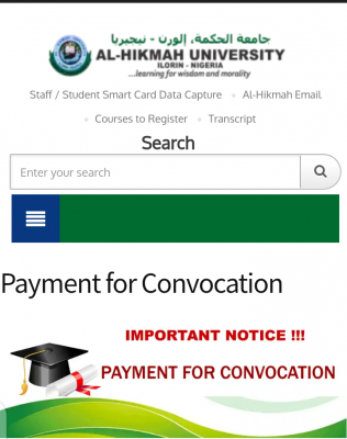Alhikmah University notice to final year students on payment of Convocation fee