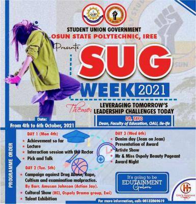 OSPOLY 2021 SUG week schedule of events