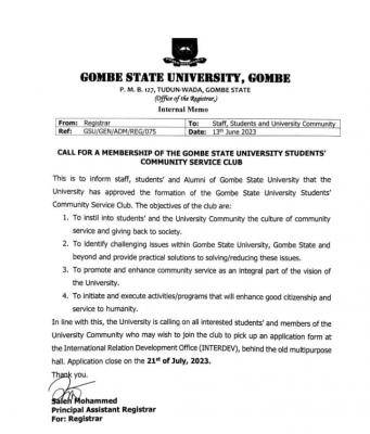 GSU approves formation of Students' Community Service Club