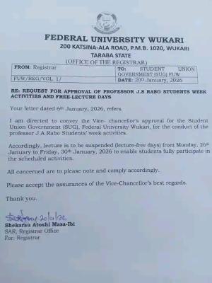 FUWUKARI approves students' week, declares 5-Day Lecture-Free Period