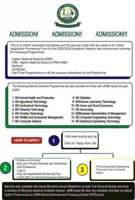 BUPOLY admission forms for 2023/2024 academic session