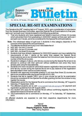 BUK notice on special re-sit examinations