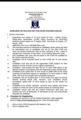 Fed Poly Idah Post-UTME 2025: cut-off mark, eligibility and registration details