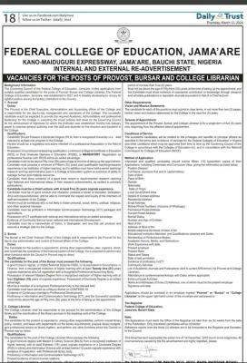 Federal College of Education, Jama’are Job vacancies