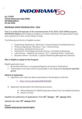 Indorama Nigeria announces SIWES Programme for Nigerian student, 2025/2026